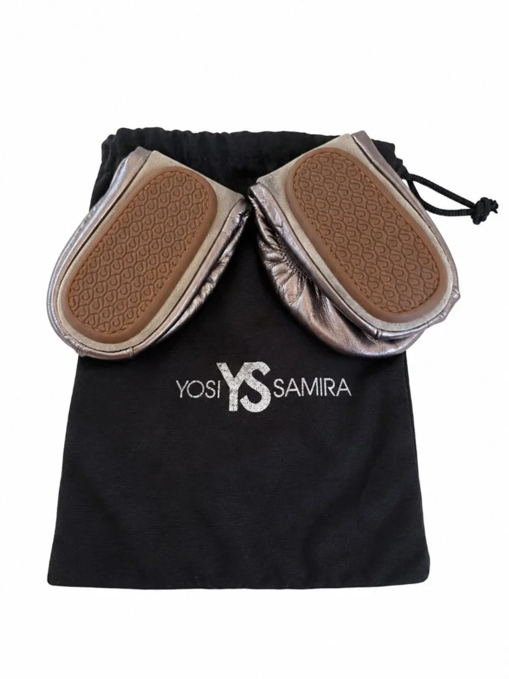 Yosi Samra Samara Pewter Metallic Foldable Ballet Flats Size 8